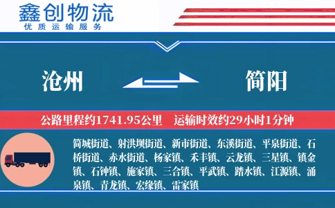 沧州到简阳物流公司