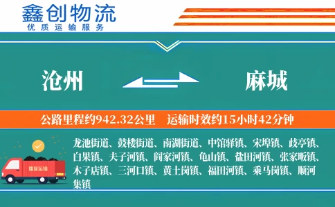 沧州到麻城物流公司