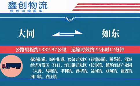 大同到如东物流公司