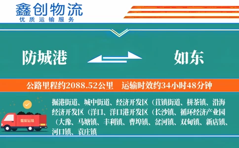 防城港到如东物流公司