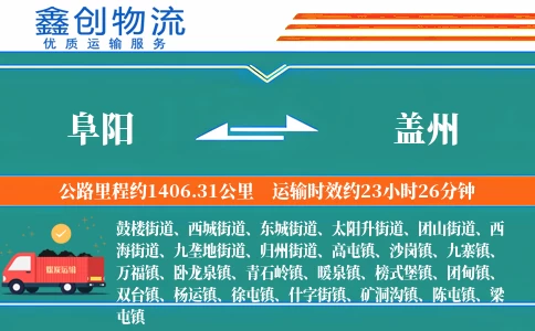 阜阳到盖州物流公司