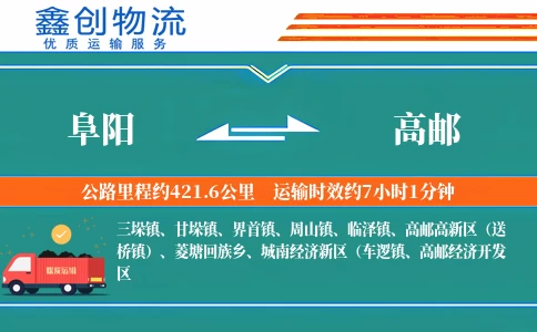 阜阳到高邮物流公司