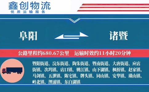 阜阳到诸暨物流公司