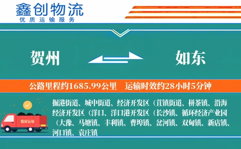 贺州到如东物流公司