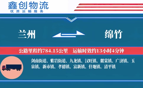 兰州到绵竹物流公司