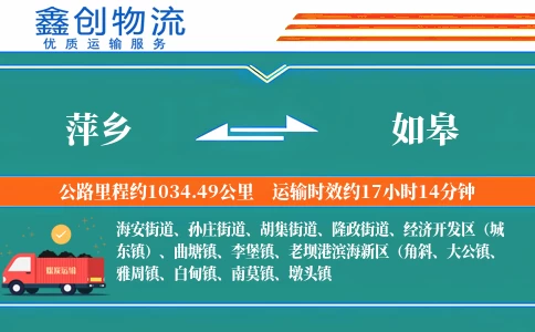 萍乡到如皋物流公司