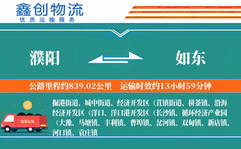 濮阳到如东物流公司