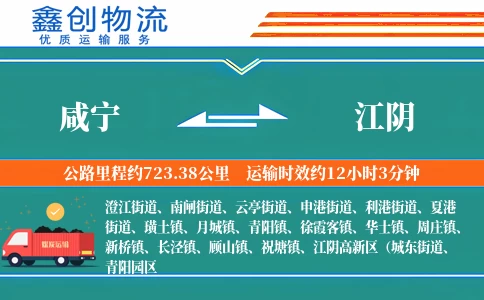 咸宁到江阴物流公司