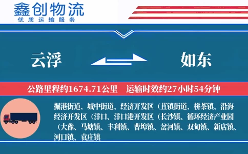 云浮到如东物流公司